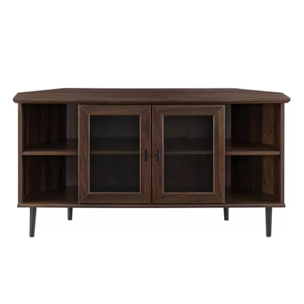 Tv Stands & Media Consoles-Kirkland's Home Dark Walnut Glass Door Corner Tv Stand Brown