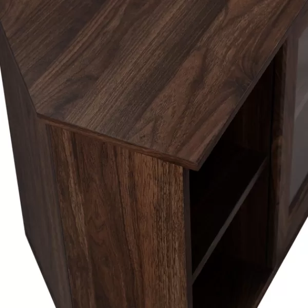 Tv Stands & Media Consoles-Kirkland's Home Dark Walnut Glass Door Corner Tv Stand Brown
