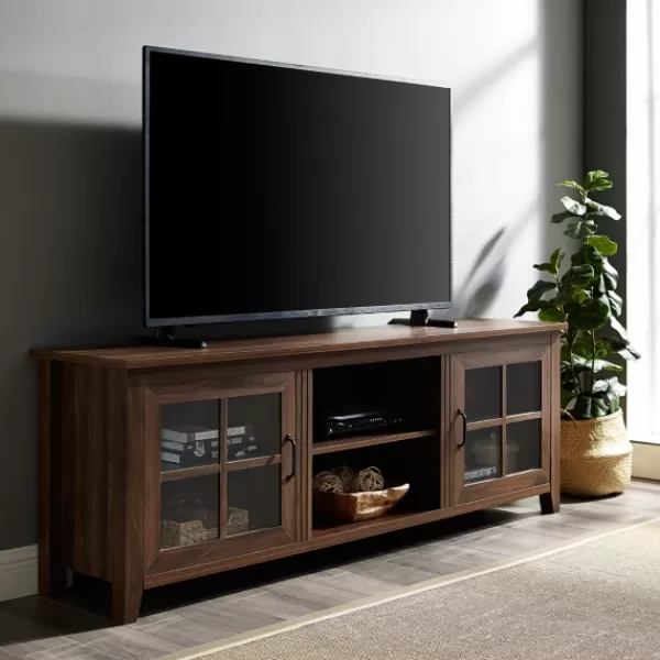 Tv Stands & Media Consoles-Kirkland's Home Dark Walnut Glass Door Tv Stand Brown