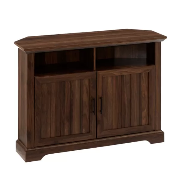 Tv Stands & Media Consoles-Kirkland's Home Dark Walnut Grooved Door Corner Tv Stand Brown