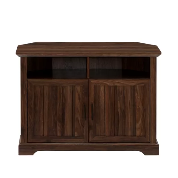 Tv Stands & Media Consoles-Kirkland's Home Dark Walnut Grooved Door Corner Tv Stand Brown