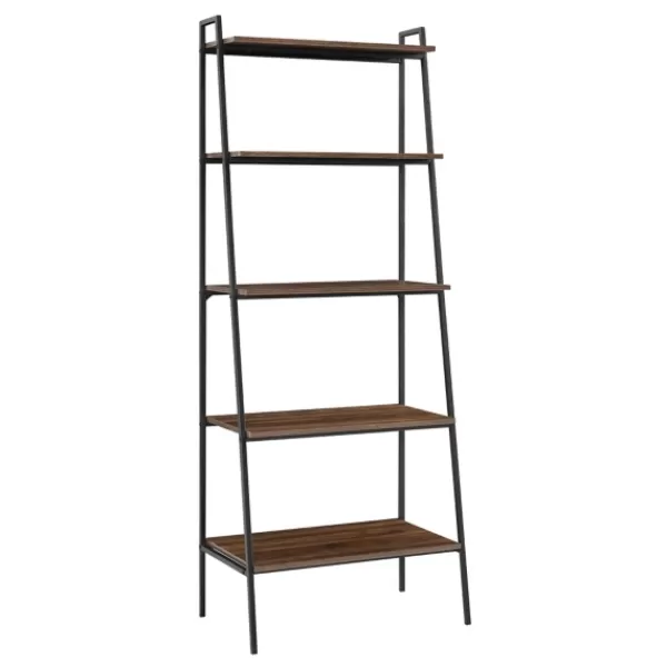 Bookshelves-Kirkland's Home Dark Walnut Industrial Ladder Shelf Brown