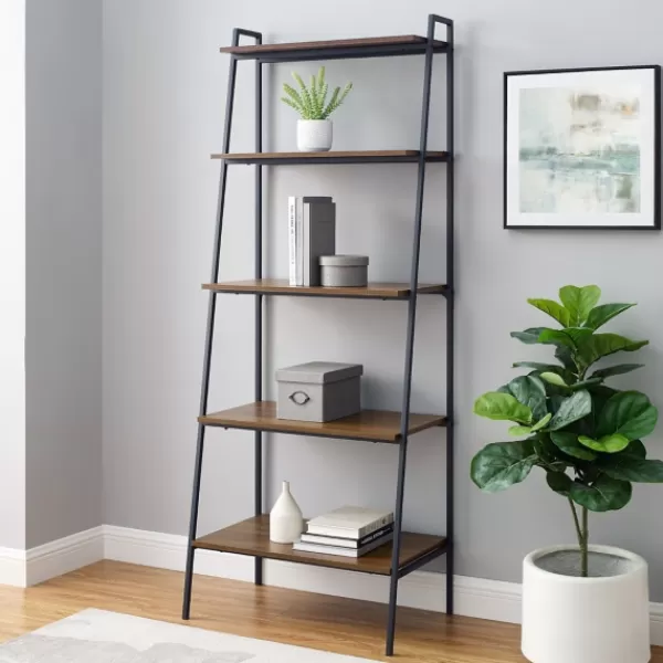 Bookshelves-Kirkland's Home Dark Walnut Industrial Ladder Shelf Brown