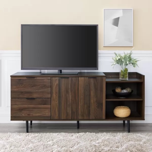 Tv Stands & Media Consoles-Kirkland's Home Dark Walnut Mid-Century 4-Door Tv Stand Brown