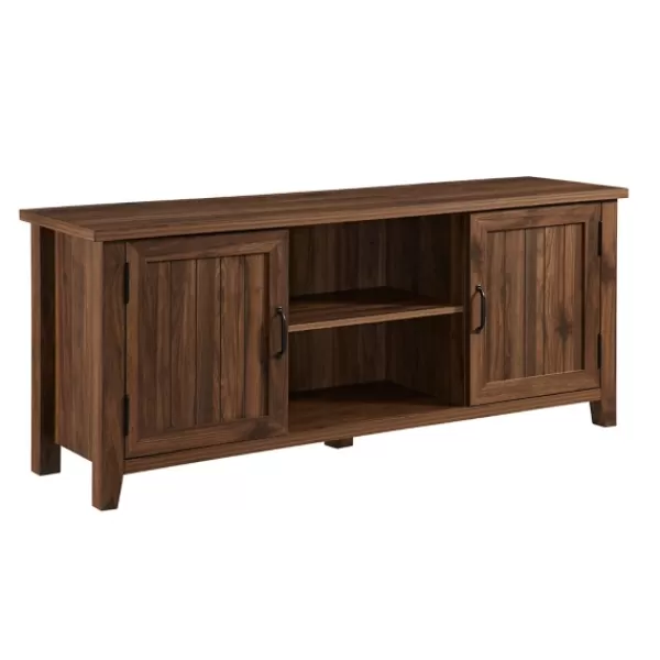 Tv Stands & Media Consoles-Kirkland's Home Dark Walnut Modern Farmhouse Tv Stand Brown