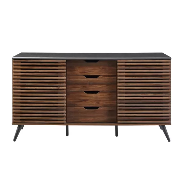 Cabinets & Sideboards-Kirkland's Home Dark Walnut Slatted 4-Drawer Cabinet Brown