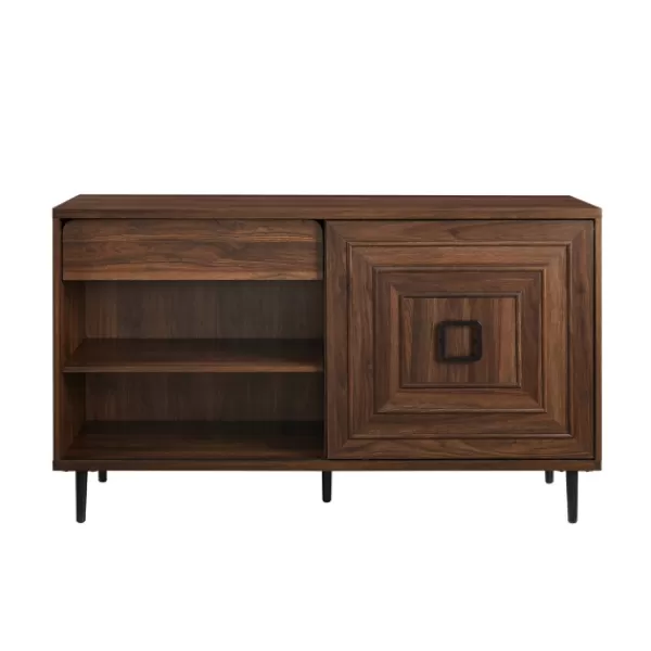 Cabinets & Sideboards-Kirkland's Home Dark Walnut Square Sliding Door Wooden Cabinet Brown