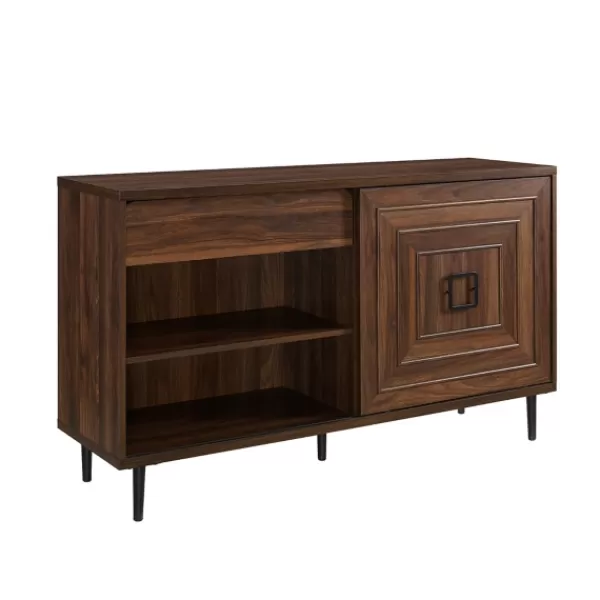 Cabinets & Sideboards-Kirkland's Home Dark Walnut Square Sliding Door Wooden Cabinet Brown