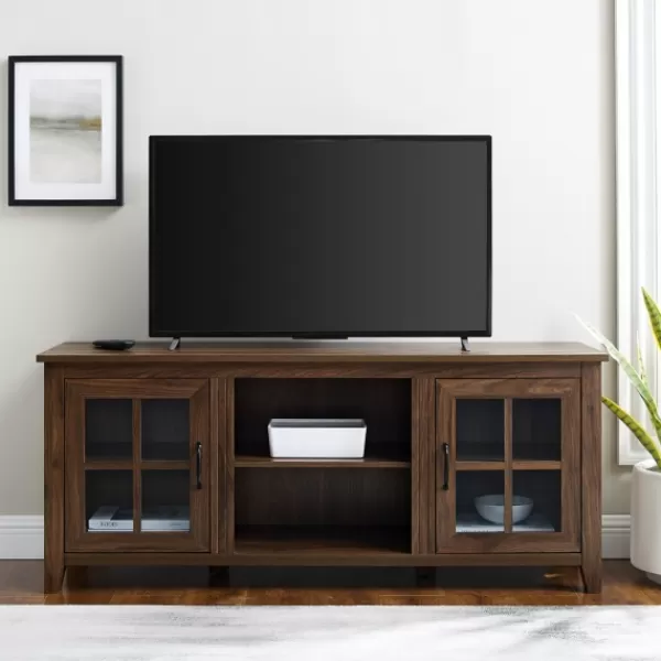 Tv Stands & Media Consoles-Kirkland's Home Dark Walnut Window Pane Tv Stand Brown