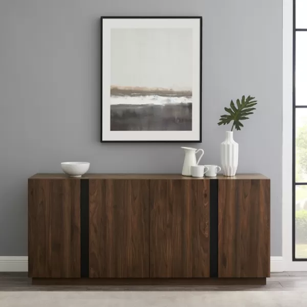 Cabinets & Sideboards-Kirkland's Home Dark Walnut Wood And Black Metal Sideboard