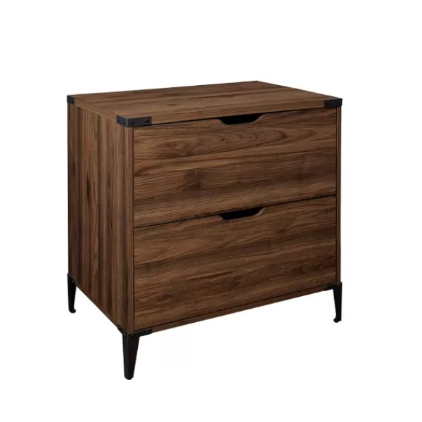 Office Furniture-Kirkland's Home Dark Walnut Wood And Iron Accent Filing Cabinet Brown