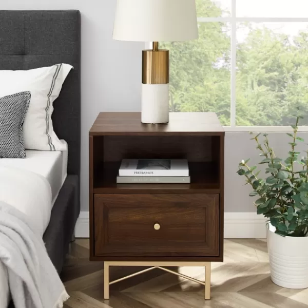 Nightstands-Kirkland's Home Dark Walnut Wood Open Cubby Nightstand Brown