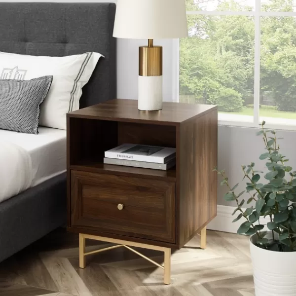 Nightstands-Kirkland's Home Dark Walnut Wood Open Cubby Nightstand Brown