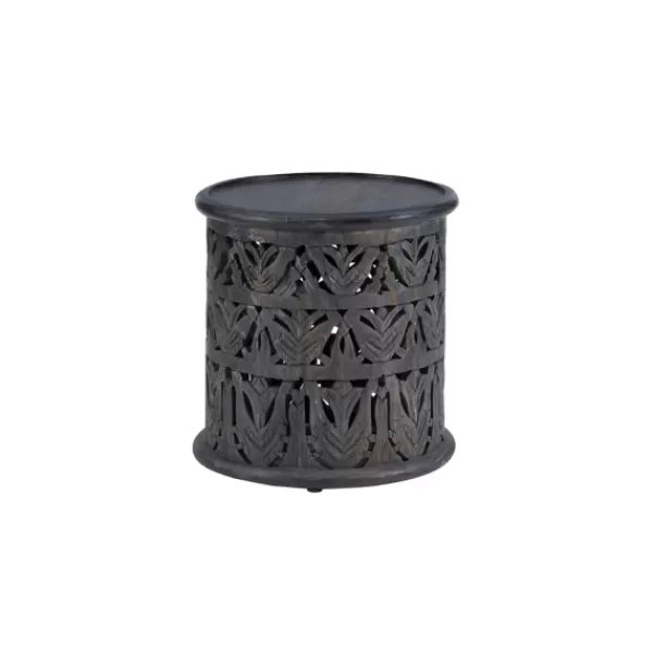 Accent & End Tables-Kirkland's Home Dark Wood Carved Detail Accent Table Gray