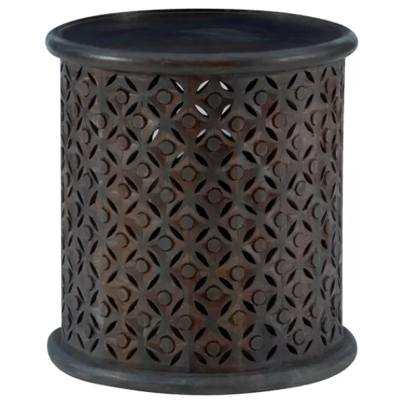 Accent & End Tables-Kirkland's Home Dark Wood Carved Medallion Accent Table Gray