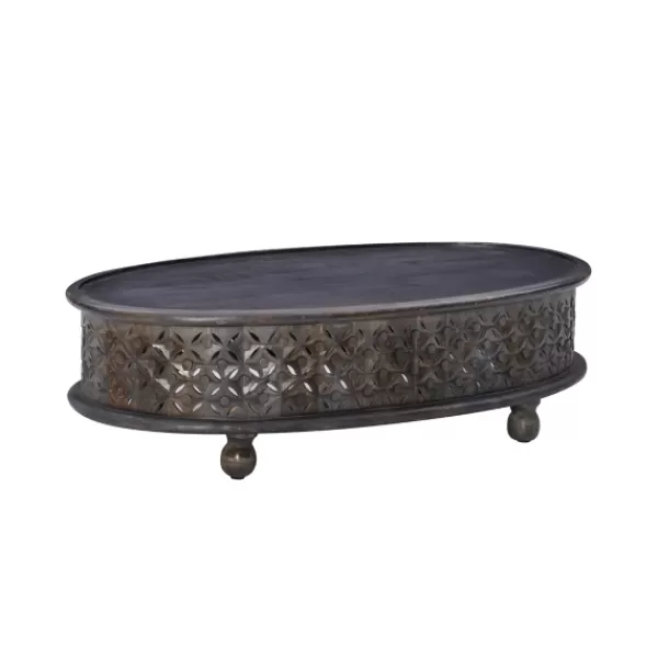 Coffee Tables-Kirkland's Home Dark Wood Carved Medallion Coffee Table Gray