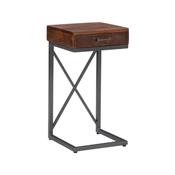 Accent & End Tables-Kirkland's Home Dark Wood Single Drawer C-Frame Accent Table Brown