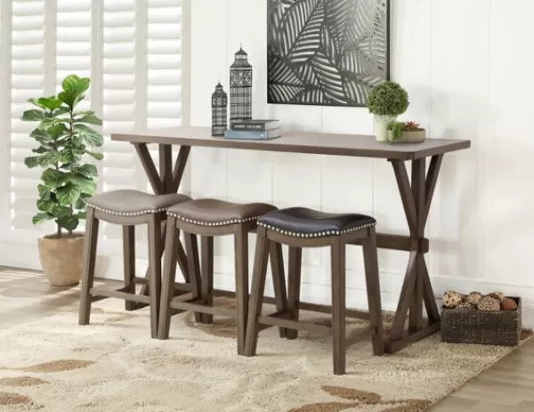 Dining Tables-Kirkland's Home Dark Wooden Trestle Counter Table, 72 In. Brown