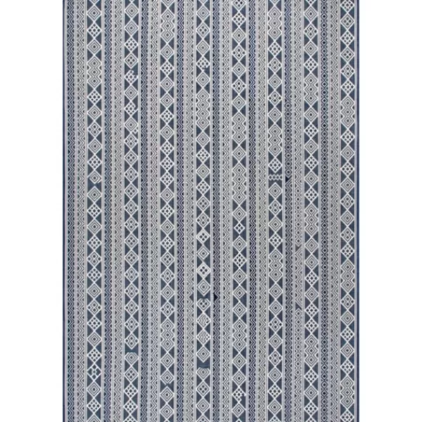 Outdoor Rugs-Kirkland's Home Davon Blue Geometric Striped Outdoor Rug, 5X8 Blue/Gray