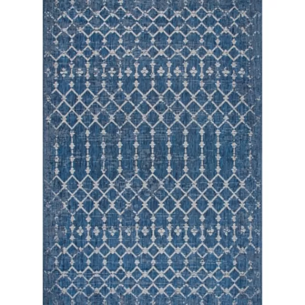 Outdoor Rugs-Kirkland's Home Davon Blue Moroccan Trellis Outdoor Rug, 5X8 Blue/Gray