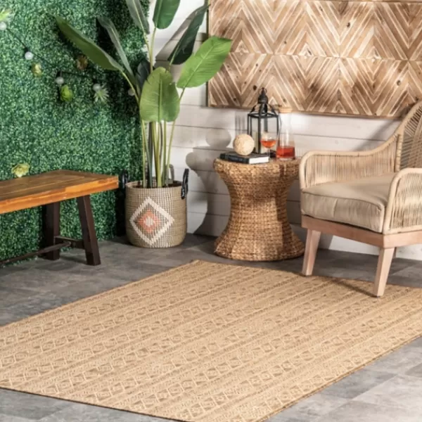 Outdoor Rugs-Kirkland's Home Davon Geometric Striped Outdoor Rug, 5X8 Tan