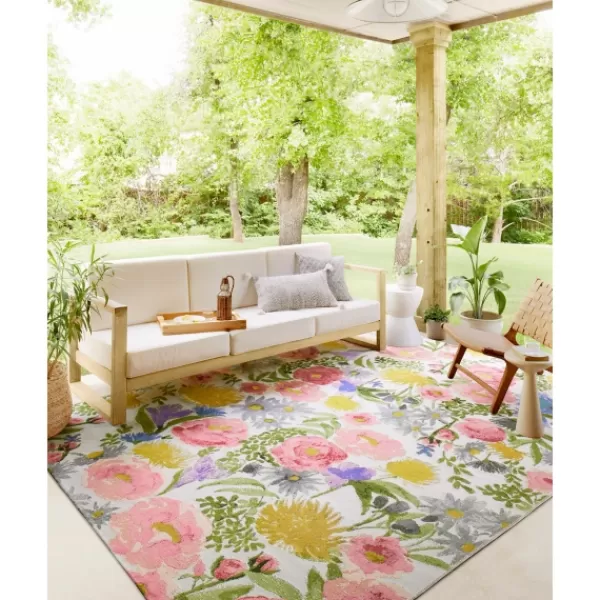 Outdoor Rugs-Kirkland's Home Daylight Garden Party Indoor/Outdoor Rug, 6X9 White/Pink/Multi