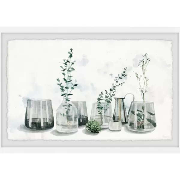 Framed Art-Kirkland's Home Deckled Glasses And Greens Framed Art Print White/Gray/Green