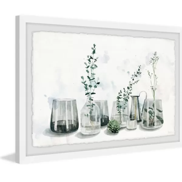 Framed Art-Kirkland's Home Deckled Glasses And Greens Framed Art Print White/Gray/Green