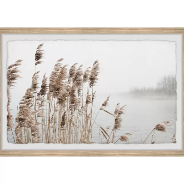 Framed Art-Kirkland's Home Deckled Lakeside Grass Framed Art Print White/Gray/Tan