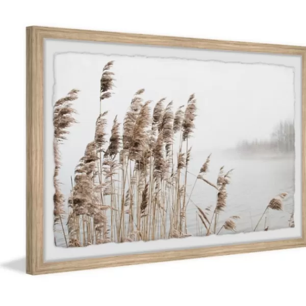 Framed Art-Kirkland's Home Deckled Lakeside Grass Framed Art Print White/Gray/Tan