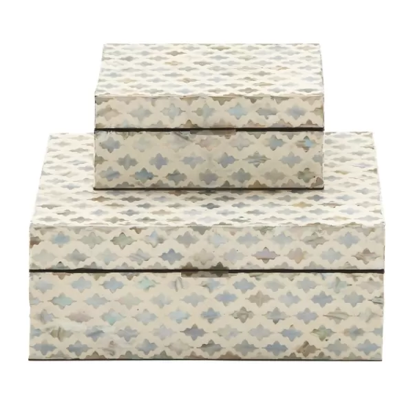 Baskets & Boxes-Kirkland's Home Decorative Mussel Shell Wood Boxes, Set Of 2 Ivory/Gray