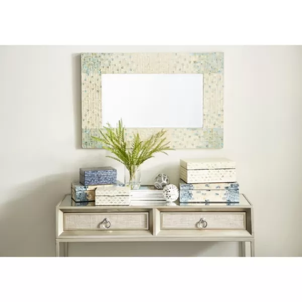 Baskets & Boxes-Kirkland's Home Decorative Mussel Shell Wood Boxes, Set Of 2 Ivory/Gray