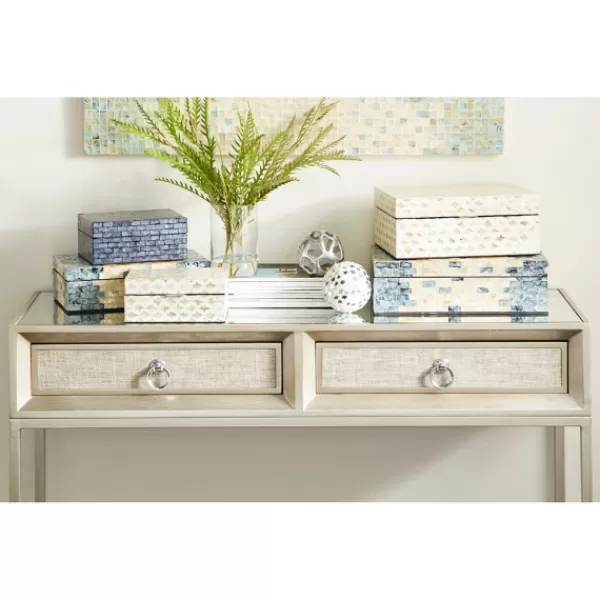 Baskets & Boxes-Kirkland's Home Decorative Mussel Shell Wood Boxes, Set Of 2 Ivory/Gray