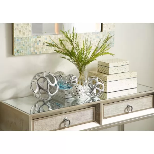 Baskets & Boxes-Kirkland's Home Decorative Mussel Shell Wood Boxes, Set Of 2 Ivory/Gray