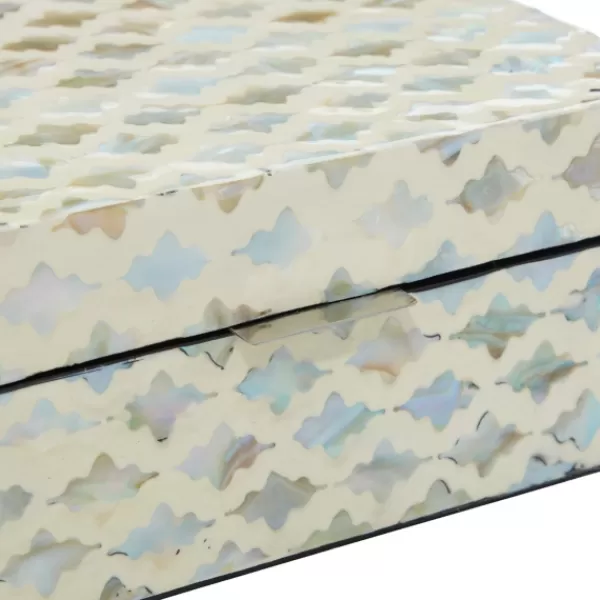 Baskets & Boxes-Kirkland's Home Decorative Mussel Shell Wood Boxes, Set Of 2 Ivory/Gray
