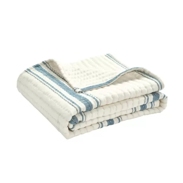 Blankets & Throws-Kirkland's Home Deep Blue Pick Stitch Stripe Decorative Throw Blue/White
