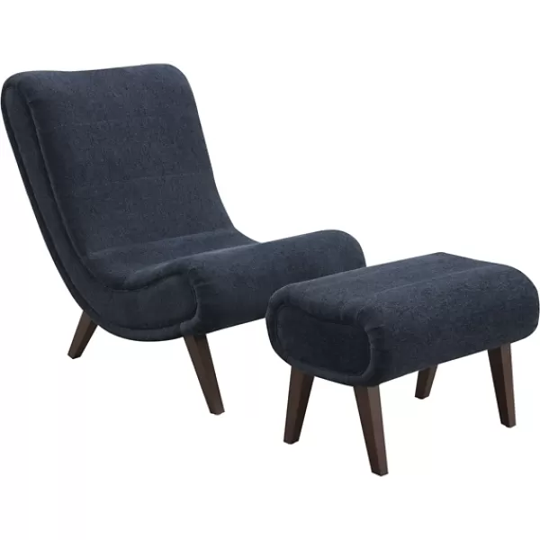 Accent Chairs-Kirkland's Home Deep Navy Piped Edge 2-Pc. Chair And Ottoman Set Blue