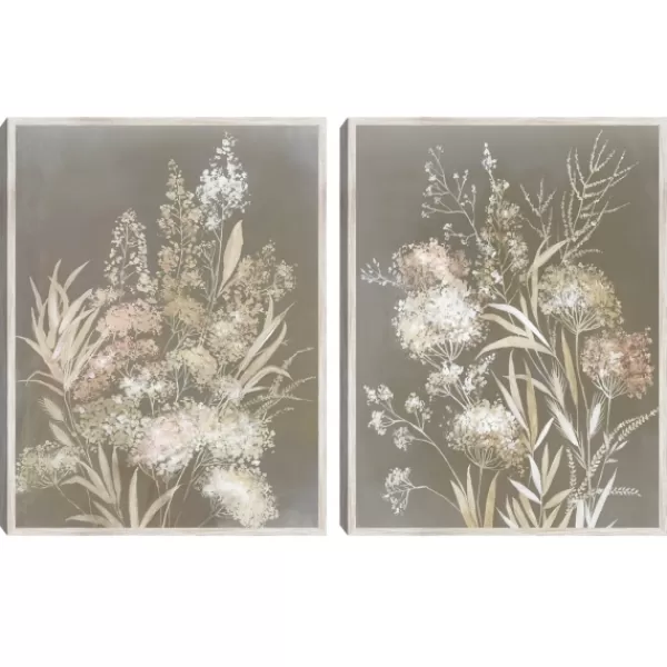 Framed Art-Kirkland's Home Delicate Bunch 2-Pc. Framed Canvas Art Set White/Tan/Gray