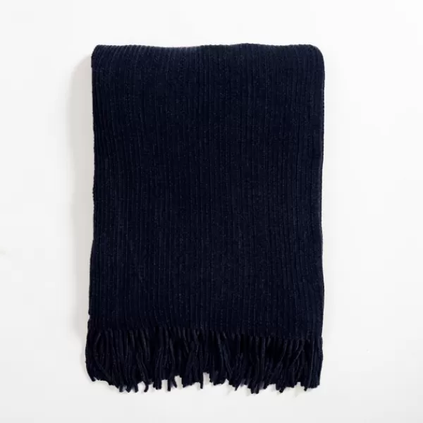 Blankets & Throws-Kirkland's Home Denim Chenille Ribbed Throw Blue