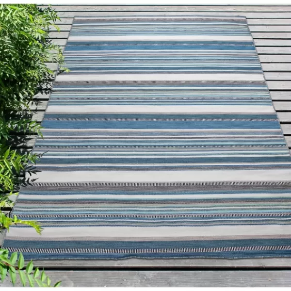 Outdoor Rugs-Kirkland's Home Dhurri Stripe Indoor/Outdoor Area Rug, 5X7 Blue