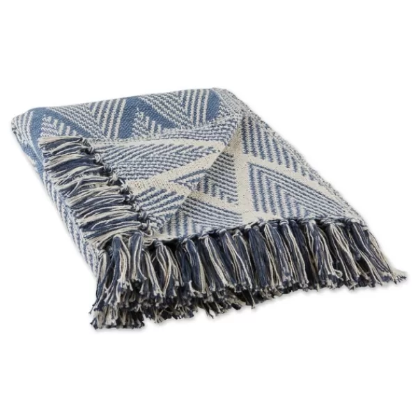 Blankets & Throws-Kirkland's Home Diamond Fringe Throw Blue