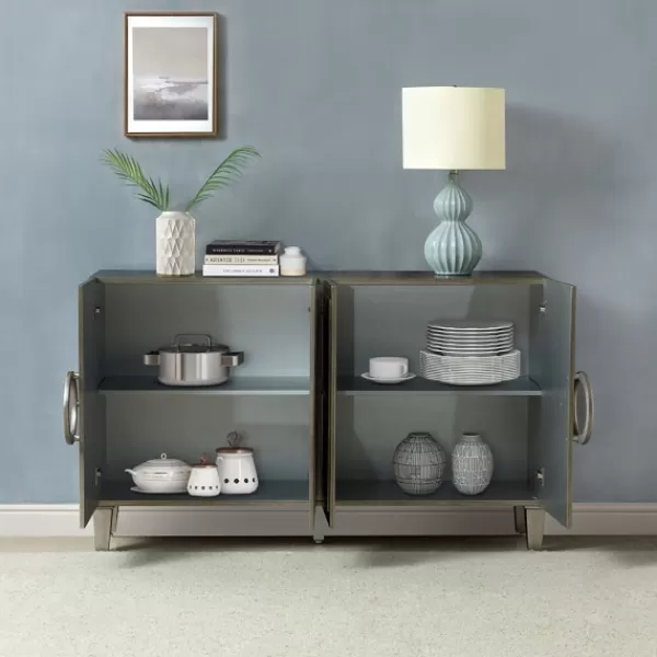 Cabinets & Sideboards-Kirkland's Home Dietrich Wood 4-Door Sideboard Gray