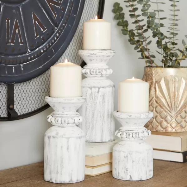 Candle Holders-Kirkland's Home Distressed Beaded Candle Holders, Set Of 3 White