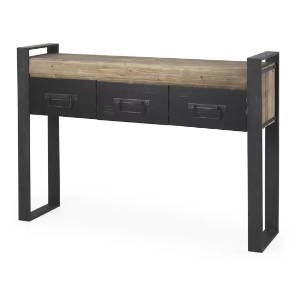 Console Tables-Kirkland's Home Distressed Farmhouse 3-Drawer Console Table