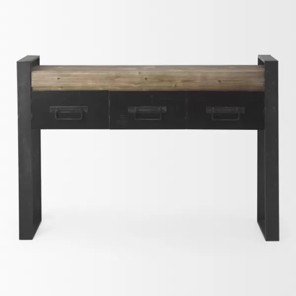 Console Tables-Kirkland's Home Distressed Farmhouse 3-Drawer Console Table