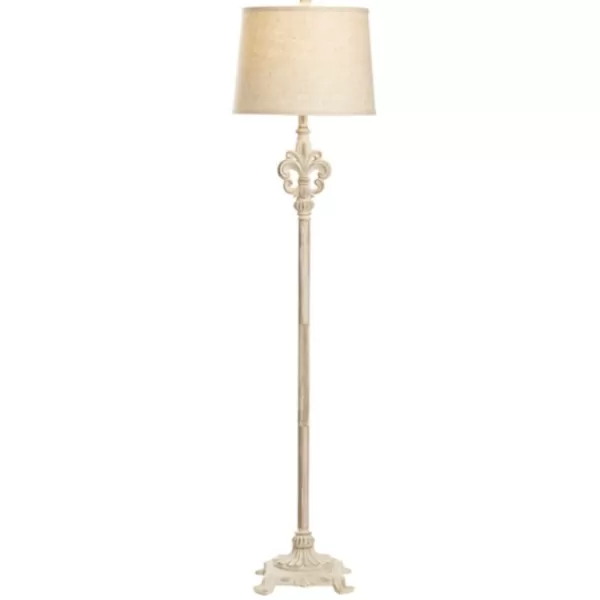 Floor Lamps-Kirkland's Home Distressed Fleur-De-Lis Floor Lamp Tan