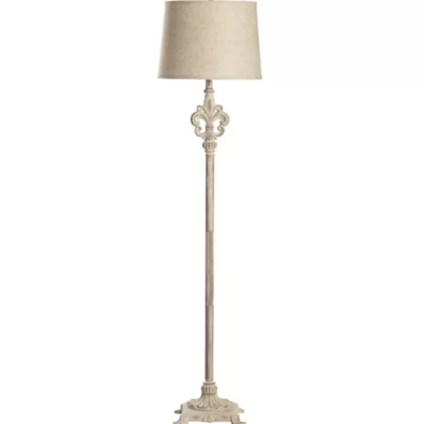 Floor Lamps-Kirkland's Home Distressed Fleur-De-Lis Floor Lamp Tan