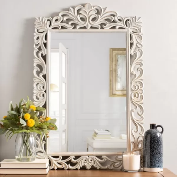 Decorative Mirrors-Kirkland's Home Distressed Gray Carved Ornate Scroll Mirror