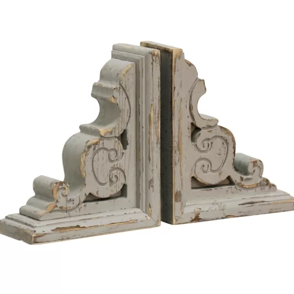 Decorative Accents-Kirkland's Home Distressed Gray Scrolled Bookends, Set Of 2