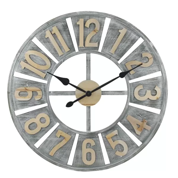 Clocks-Kirkland's Home Distressed Gray Wood Wall Clock